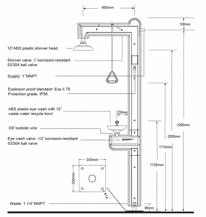 Spilldoc Explosion Proof Cable Heated Shower & Eyewash SD-580