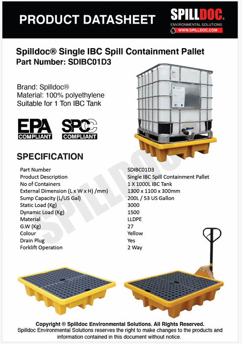 Spilldoc® Single IBC Spill Pallet SDIBC01D3